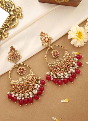 Pink polki chandbali earrings 6