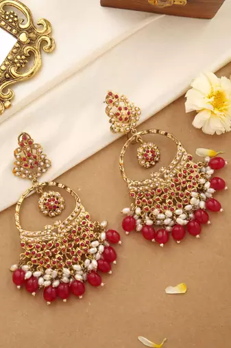 Pink polki chandbali earrings