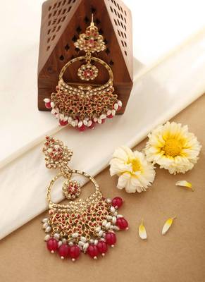 Pink polki chandbali earrings 7