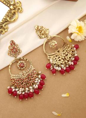 Pink polki chandbali earrings 8