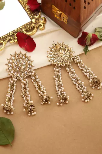 Kundan pearl tassel earrings