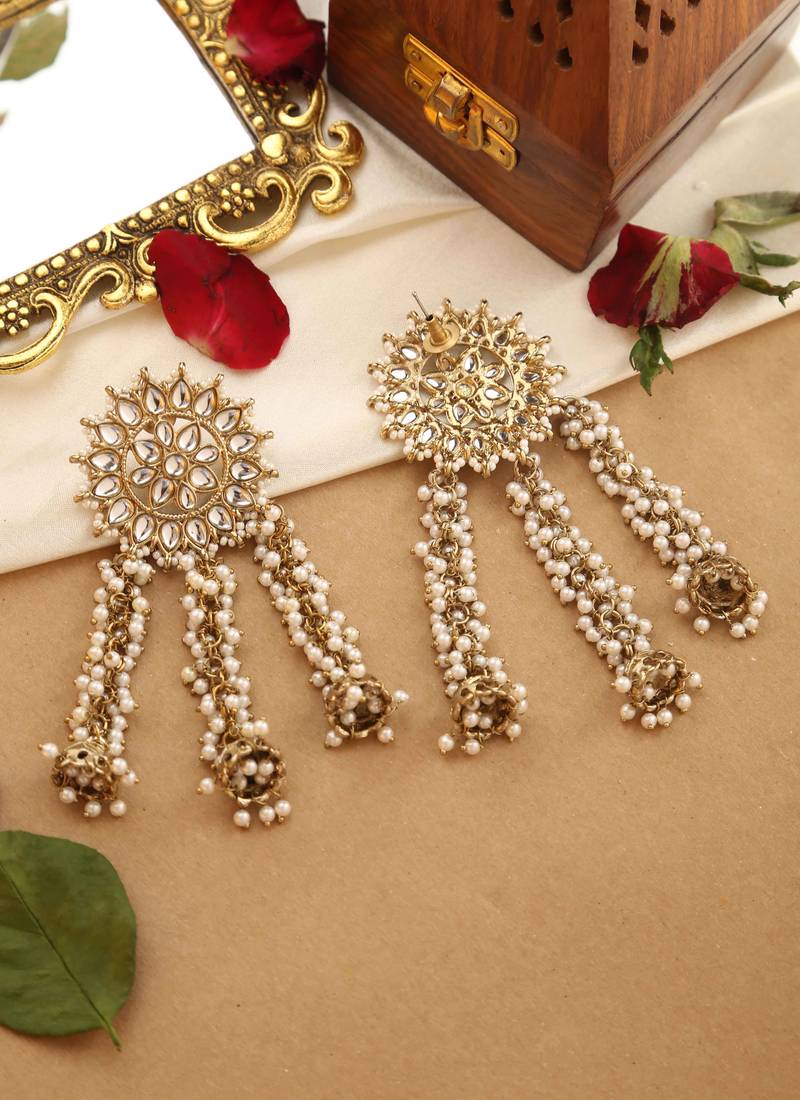 Kundan pearl tassel earrings
