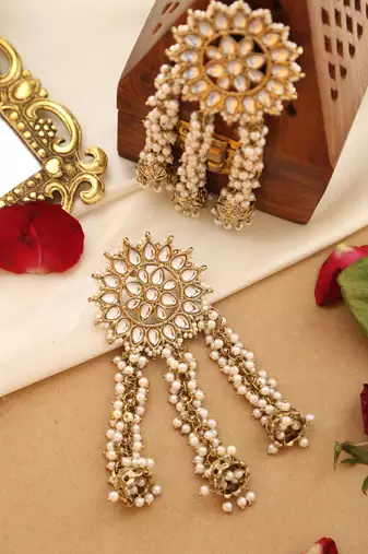 Kundan pearl tassel earrings