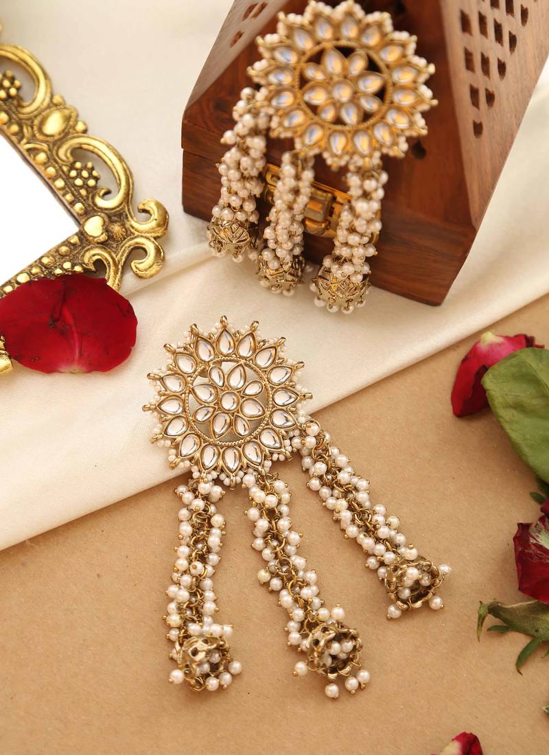 Kundan pearl tassel earrings