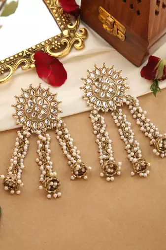 Kundan pearl tassel earrings