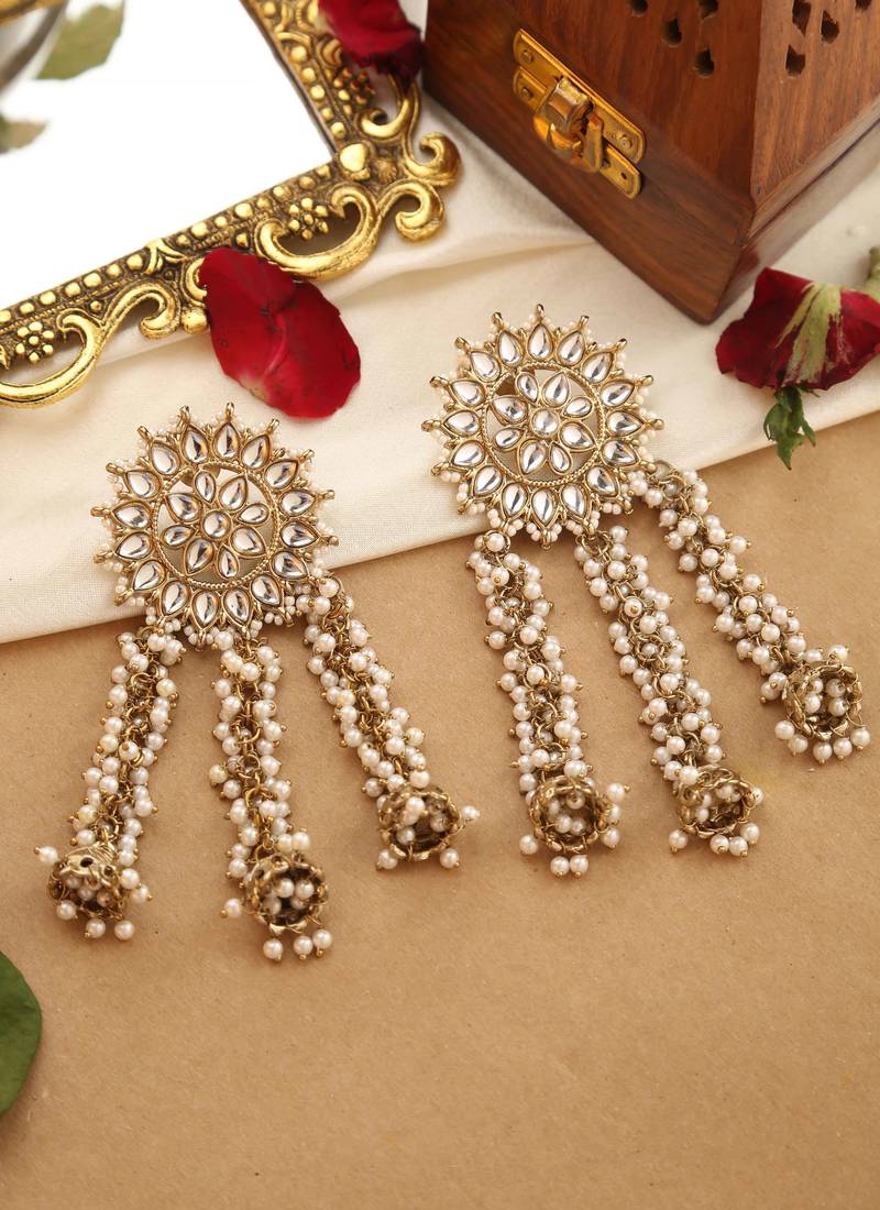 Kundan pearl tassel earrings