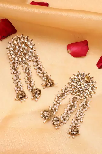 Kundan pearl tassel earrings