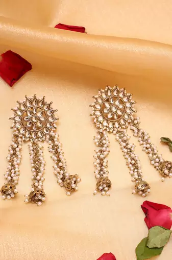 Kundan pearl tassel earrings