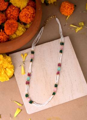 Multi-Colour Beads and Pearl Necklace with Gold Accents 5