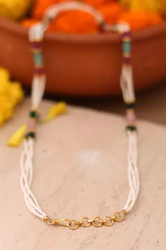Multi-Colour Beads and Pearl Necklace with Gold Accents
