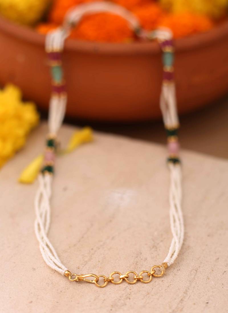 Multi-Colour Beads and Pearl Necklace with Gold Accents