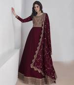 Maroon vichitra silk sequence anarkali suit