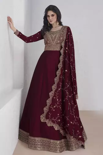 Maroon vichitra silk sequence anarkali suit