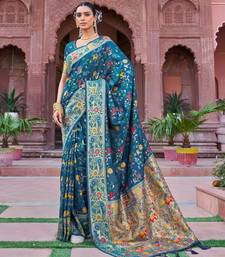 Teal Soft Silk blend Banarasi Saree With Blouse