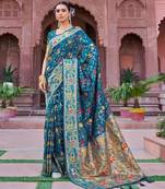Teal Soft Silk blend Banarasi Saree With Blouse