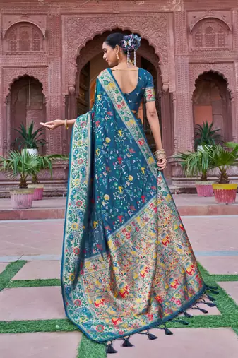 Teal Soft Silk blend Banarasi Saree With Blouse