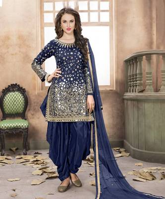 Blue Designer Taffeta Silk Punjabi salwar suit 1