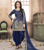Blue Designer Taffeta Silk Punjabi salwar suit