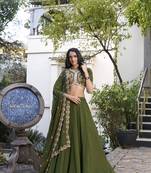 mehendi Georgette Plain Sequins and Thread Embroidery Work Lehenga Choli