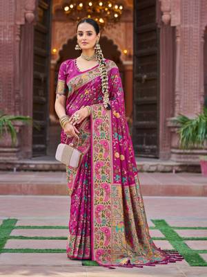 Rani Pink Soft Silk blend Banarasi Saree With Blouse 1