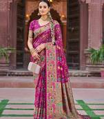 Rani Pink Soft Silk blend Banarasi Saree With Blouse