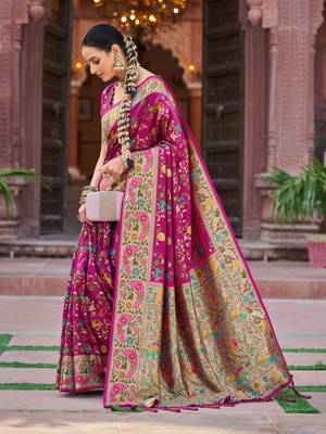 Rani Pink Soft Silk blend Banarasi Saree With Blouse 2