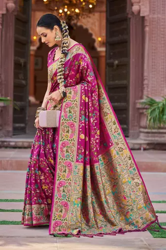 Rani Pink Soft Silk blend Banarasi Saree With Blouse