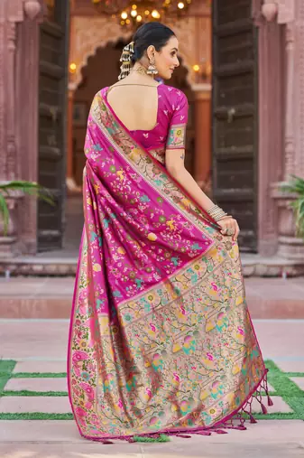 Rani Pink Soft Silk blend Banarasi Saree With Blouse
