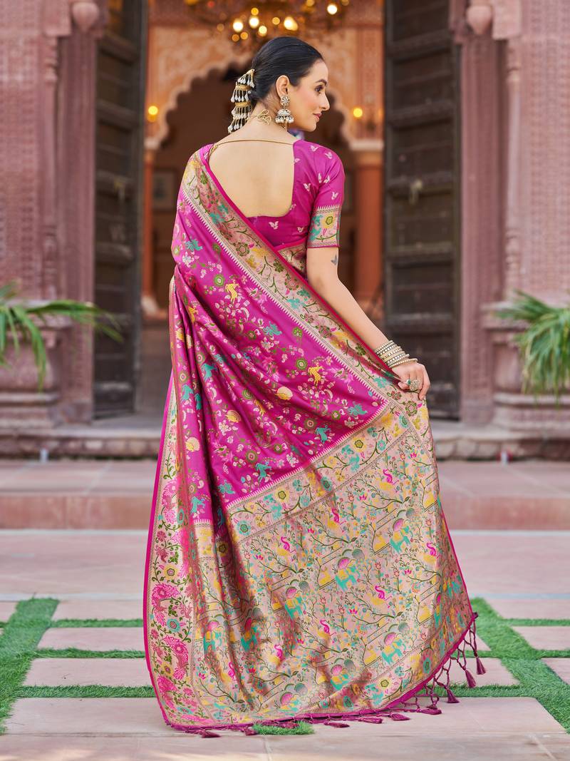 Rani Pink Soft Silk blend Banarasi Saree With Blouse