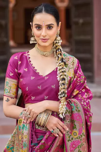 Rani Pink Soft Silk blend Banarasi Saree With Blouse