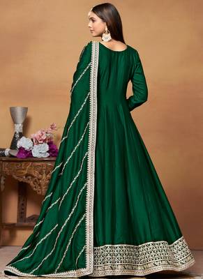 Green embroidery art silk anarkali suit 2