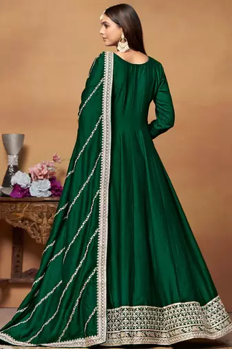 Green embroidery art silk anarkali suit