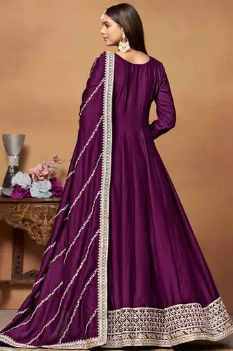 Magenta embroidery art silk anarkali suit