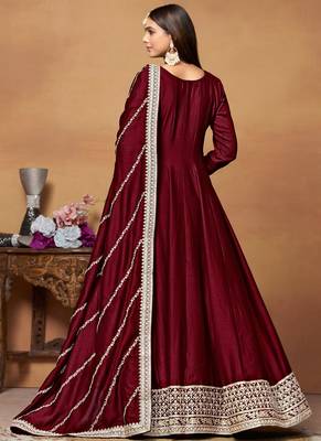 Red embroidery art silk anarkali suit 2