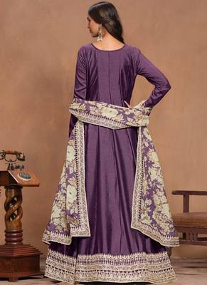 Purple embroidery art silk anarkali suit 2
