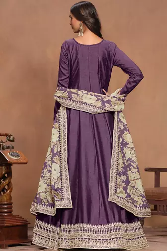 Purple embroidery art silk anarkali suit