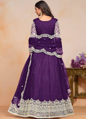 Purple embroidery net anarkali suit 2