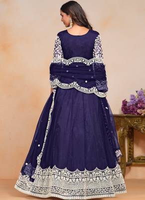 Navy blue embroidery net anarkali suit 2