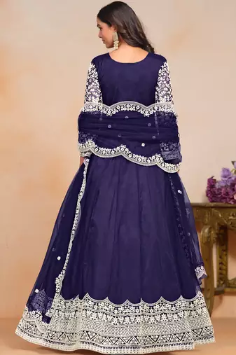 Navy blue embroidery net anarkali suit