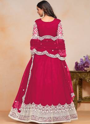 Red embroidery net anarkali suit 2