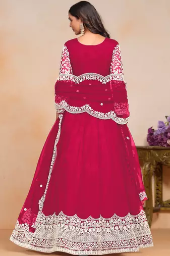 Red embroidery net anarkali suit