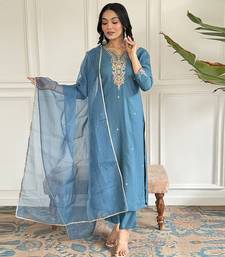 blue Embroidered Kurta Set with Dupatta