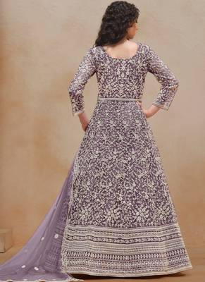 Lavender embroidery net anarkali suit 2