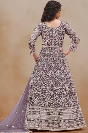 Lavender embroidery net anarkali suit