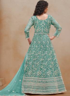 Sea green embroidery net anarkali suit 2