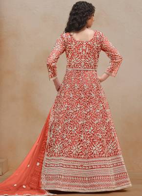 Orange embroidery net anarkali suit 2