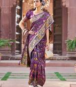 Purple Dola silk Soft Zari Border Paithani Style Multi Threads saree With Blouse