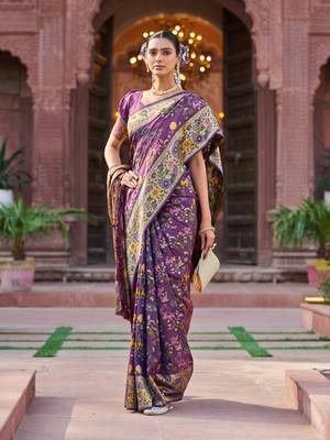 Purple Dola silk Soft Zari Border Paithani Style Multi Threads saree With Blouse 2