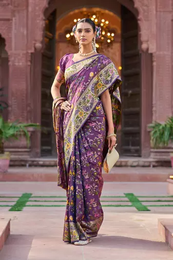 Purple Dola silk Soft Zari Border Paithani Style Multi Threads saree With Blouse