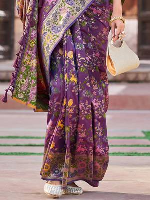 Purple Dola silk Soft Zari Border Paithani Style Multi Threads saree With Blouse 5